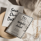 Hand getrokken zwart & wit retro eigenzinnige trou save the date