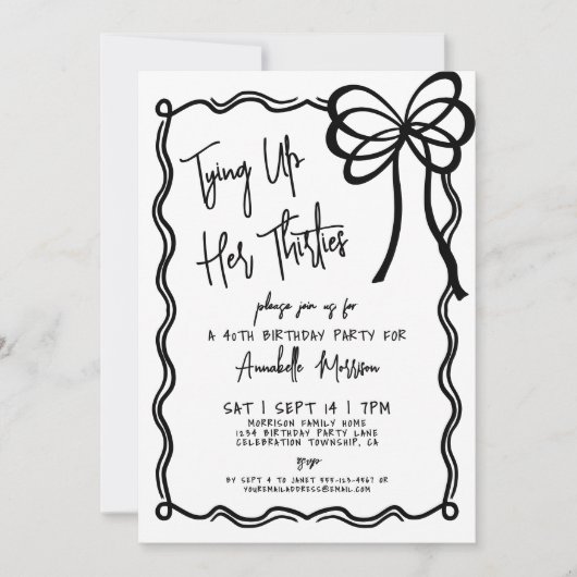 Hand getrokken zwart witte boog 40e verjaardag kaart (Voorkant)