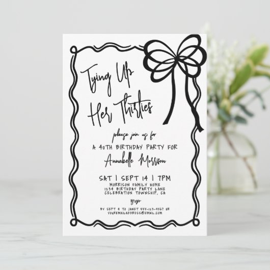 Hand getrokken zwart witte boog 40e verjaardag kaart (Staand voorkant)