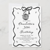 Hand getrokken zwarte disco bal 30e verjaardag kaart (Voorkant)