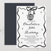 Hand getrokken zwarte disco bal 30e verjaardag kaart (Voorkant / Achterkant)