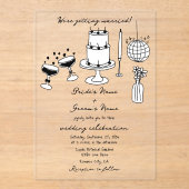 Hand getrokken zwarte illustraties Doodles bruilof Acryl Uitnodigingen (Voorkant)
