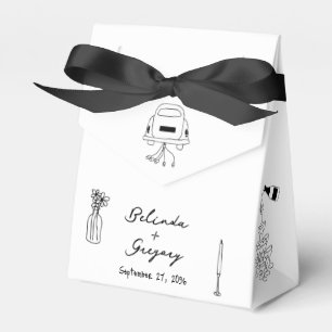 Hand getrokken zwarte illustraties Doodles bruilof Bedankdoosjes