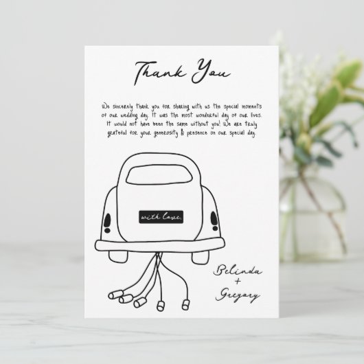Hand getrokken zwarte illustraties Doodles bruilof Bedankkaart (Staand voorkant)