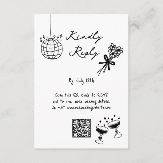 Hand getrokken zwarte illustraties Doodles bruilof Informatiekaartje (Voorkant)