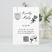 Hand getrokken zwarte illustraties Doodles bruilof Informatiekaartje (Staand voorkant)