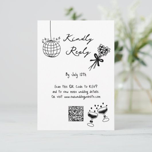 Hand getrokken zwarte illustraties Doodles bruilof Informatiekaartje (Staand voorkant)