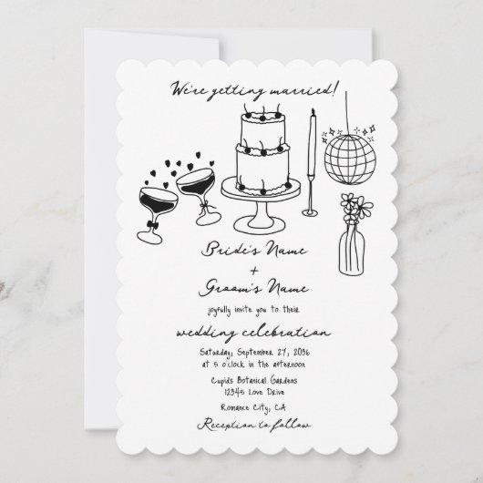 Hand getrokken zwarte illustraties Doodles bruilof Kaart (Voorkant)