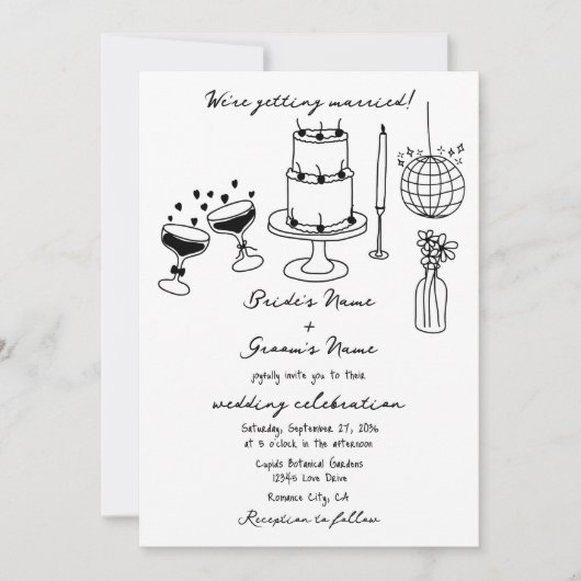 Hand getrokken zwarte illustraties Doodles bruilof Kaart (Voorkant)