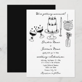 Hand getrokken zwarte illustraties Doodles bruilof Kaart
