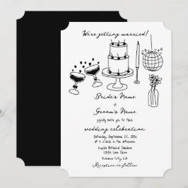 Hand getrokken zwarte illustraties Doodles bruilof Kaart
