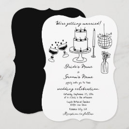 Hand getrokken zwarte illustraties Doodles bruilof Kaart