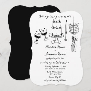 Hand getrokken zwarte illustraties Doodles bruilof Kaart