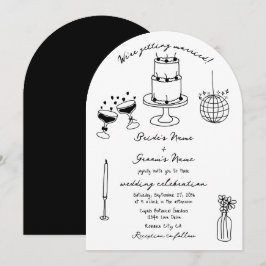 Hand getrokken zwarte illustraties Doodles bruilof Kaart