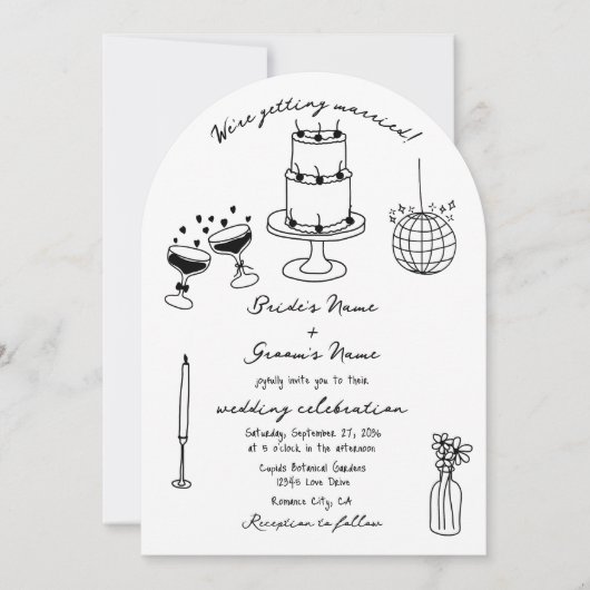 Hand getrokken zwarte illustraties Doodles bruilof Kaart (Voorkant)