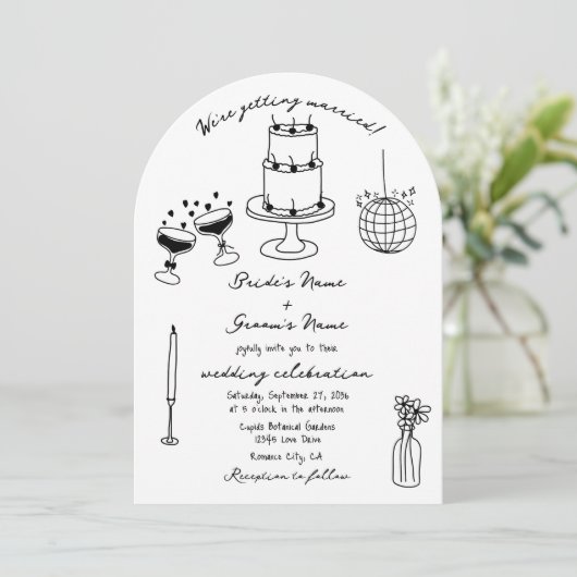 Hand getrokken zwarte illustraties Doodles bruilof Kaart (Staand voorkant)