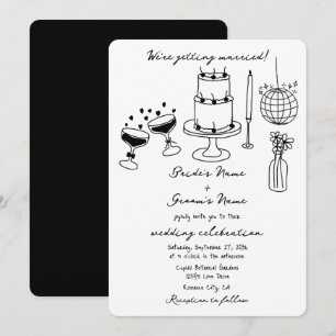 Hand getrokken zwarte illustraties Doodles bruilof Kaart