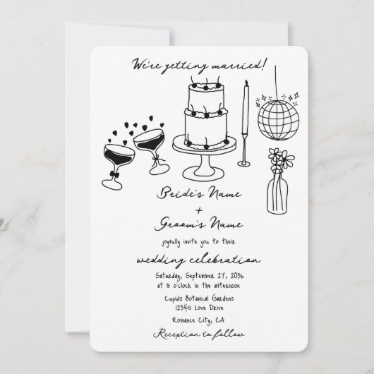 Hand getrokken zwarte illustraties Doodles bruilof Kaart (Voorkant)