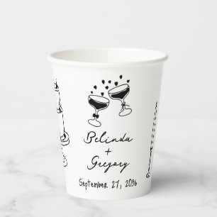 Hand getrokken zwarte illustraties Doodles bruilof Papieren Bekers