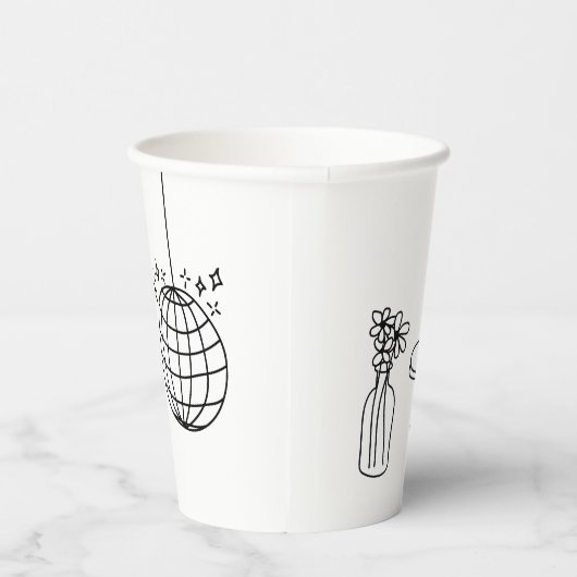 Hand getrokken zwarte illustraties Doodles bruilof Papieren Bekers (Rechts)