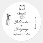 Hand getrokken zwarte illustraties Doodles bruilof Ronde Sticker (Voorkant)