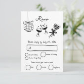 Hand getrokken zwarte illustraties Doodles bruilof RSVP Kaartje (Staand voorkant)