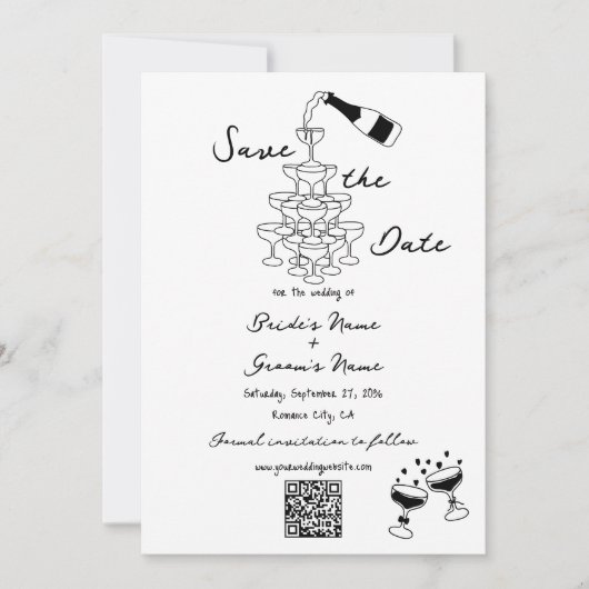 Hand getrokken zwarte illustraties Doodles bruilof Save The Date (Voorkant)