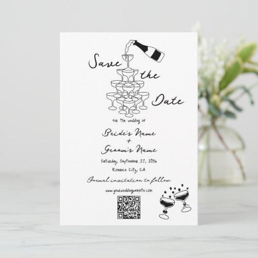 Hand getrokken zwarte illustraties Doodles bruilof Save The Date (Staand voorkant)