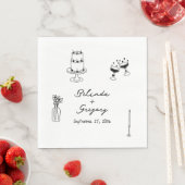 Hand getrokken zwarte illustraties Doodles bruilof Servet (Insitu)