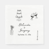 Hand getrokken zwarte illustraties Doodles bruilof Servet (Voorkant)