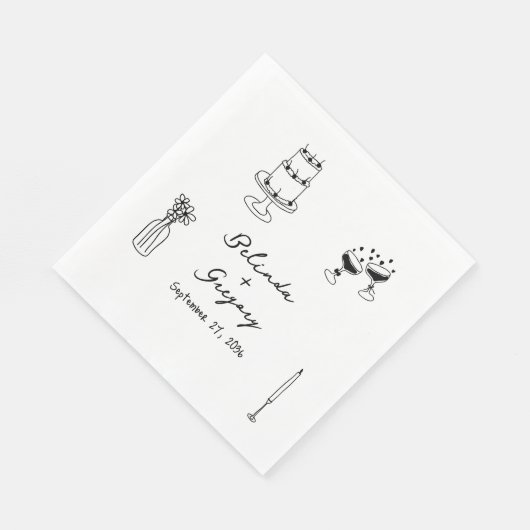 Hand getrokken zwarte illustraties Doodles bruilof Servet (Hoek)