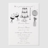 Hand getrokken zwarte illustraties Doodles bruilof Vellum Uitnodigingen (Voorkant)