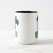 Hand getrokken zwarte trompet paddenstoel tweekleurige koffiemok (Center)