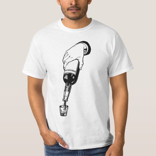 Hand Gieten Whiskey In Shot Gloss Drink kunst T-shirt (Voorkant)