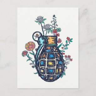 Hand Grenade Vase of Flowers Briefkaart