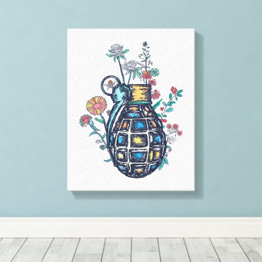Hand Grenade Vase of Flowers Canvas Afdruk (Insitu (Houten vloer))
