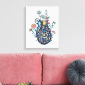 Hand Grenade Vase of Flowers Canvas Afdruk (Insitu (Woonkamer))