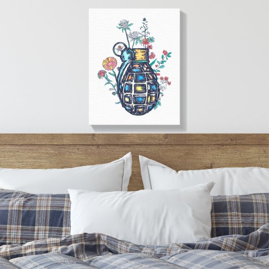Hand Grenade Vase of Flowers Canvas Afdruk (Insitu (Slaapkamer))