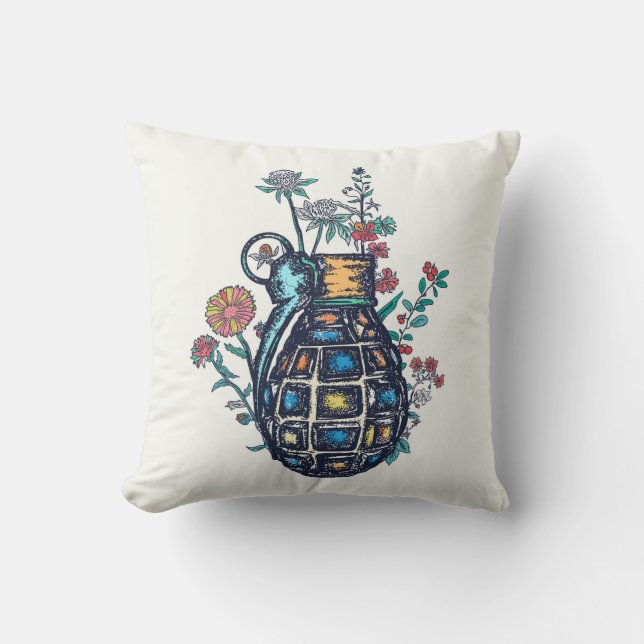 Hand Grenade Vase of Flowers Kussen (Voorkant)