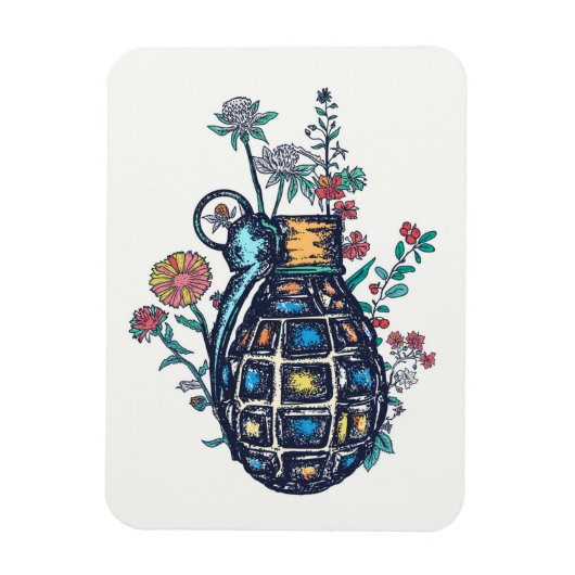 Hand Grenade Vase of Flowers Magneet (Verticaal)