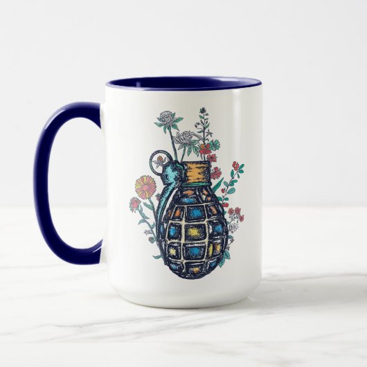 Hand Grenade Vase of Flowers Mok (Links)