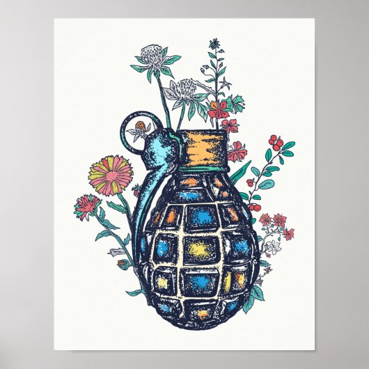 Hand Grenade Vase of Flowers Poster (Voorkant)