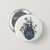 Hand Grenade Vase of Flowers Ronde Button 5,7 Cm (Voorkant /achterkant)