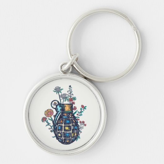 Hand Grenade Vase of Flowers Sleutelhanger (Voorkant)