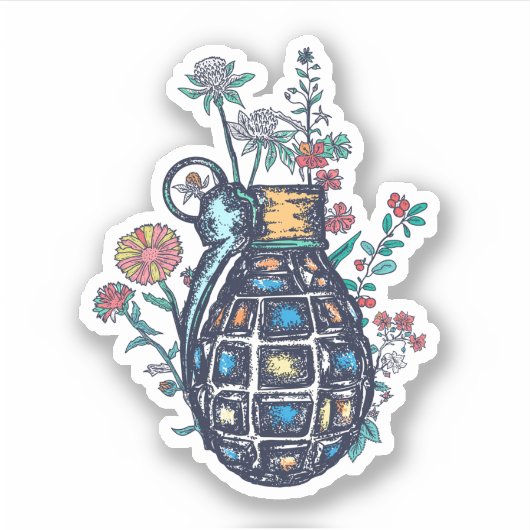 Hand Grenade Vase of Flowers Sticker (Voorkant)