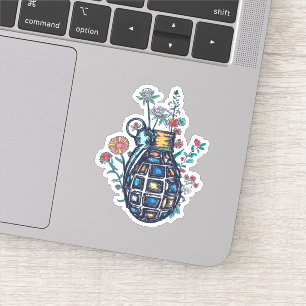 Hand Grenade Vase of Flowers Sticker
