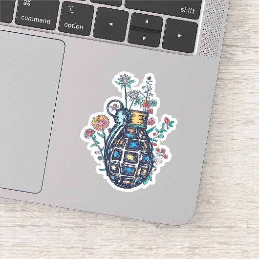 Hand Grenade Vase of Flowers Sticker (Detail)