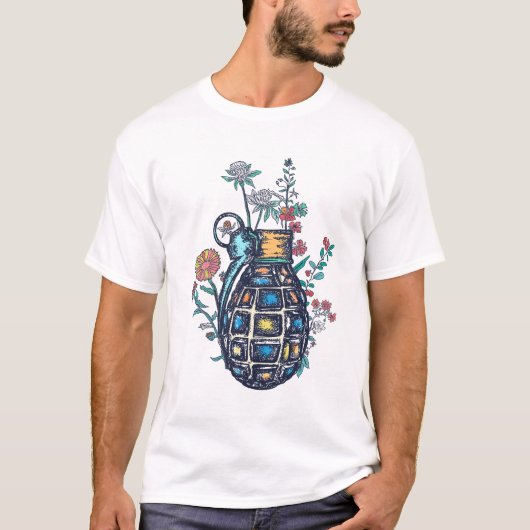 Hand Grenade Vase of Flowers T-shirt (Voorkant)