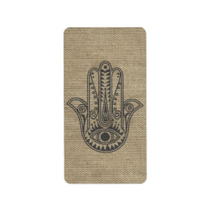 Hand HAMSA van het symboolamulet van Fatima Etiket