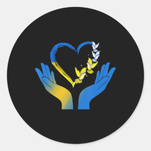 Hand Heart Oekraïnse vlag duve Oekraïne Ronde Sticker